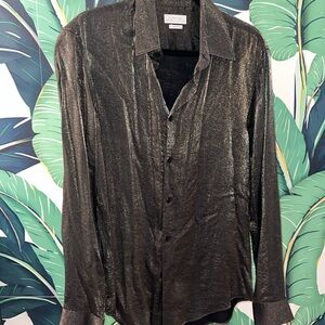 Zara shimmery gold button down shirt